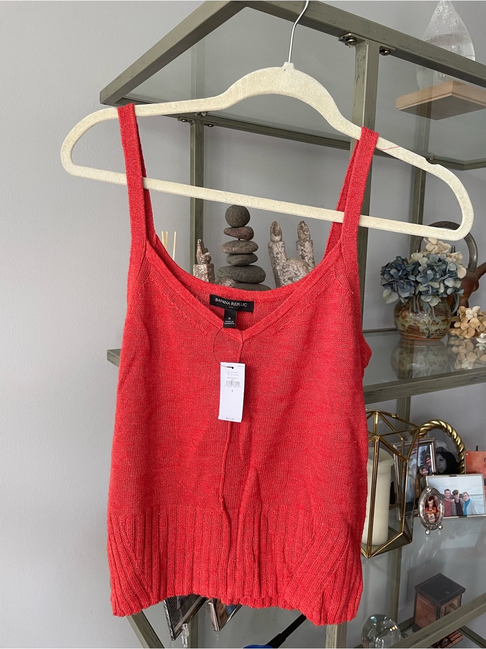 Banana Republic Red V-Neck Linen Knit Tank